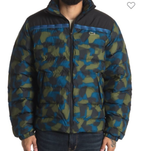 NEW Mens Lacoste Quilted Printed Puffer Jacket Size L/XL